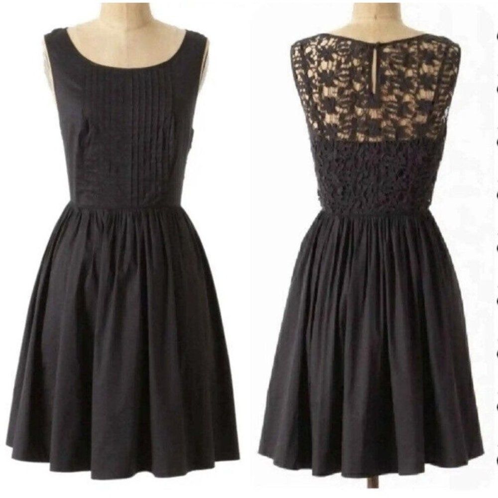 Anthropologie Moulinette Soeurs Black‎ Fit Flare Dress 2 Dark Romantic Lace Back
